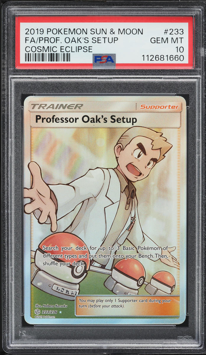 2019 Pokemon SM Cosmic Eclipse Full Art Professor Oak's Setup #233 PSA 10 GEM