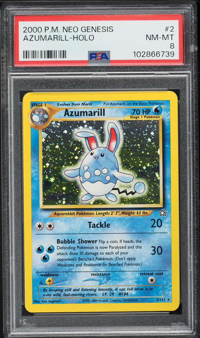 2000 Pokemon Neo Genesis Holo Azumarill #2 PSA 8 NM-MT