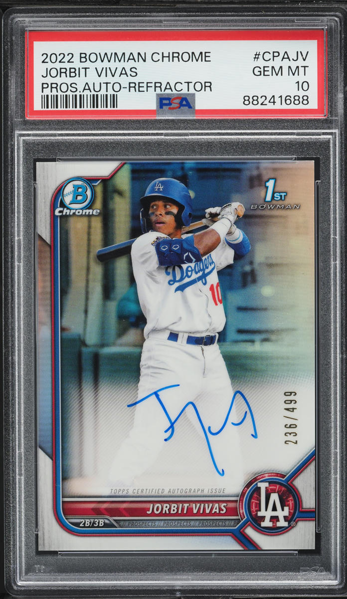 2022 Bowman Chrome Refractor Jorbit Vivas AUTO /499 #CPAJV PSA 10 GEM MINT