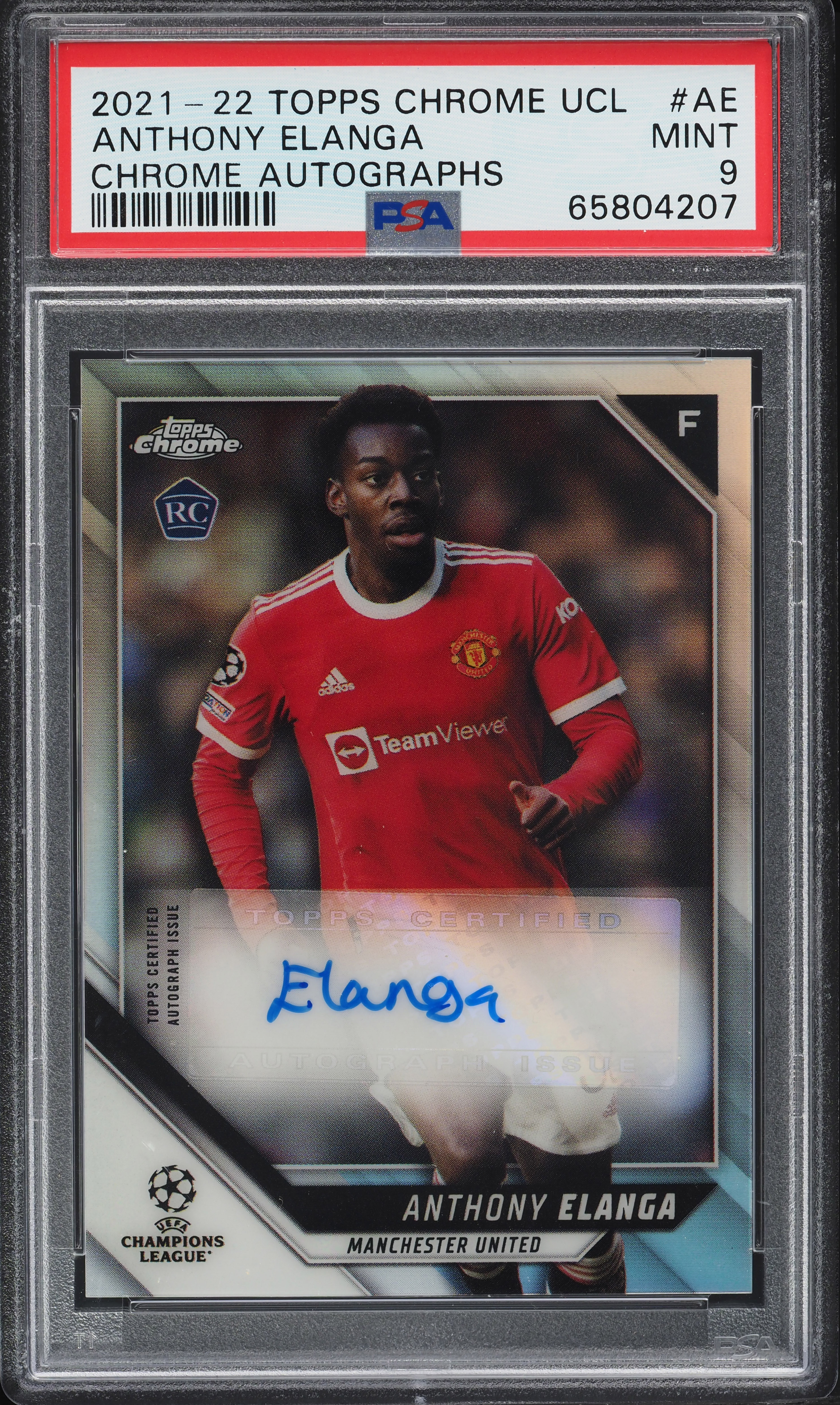 2021 Topps Chrome UEFA Anthony Elanga ROOKIE AUTO #CA-AE PSA 9 MINT