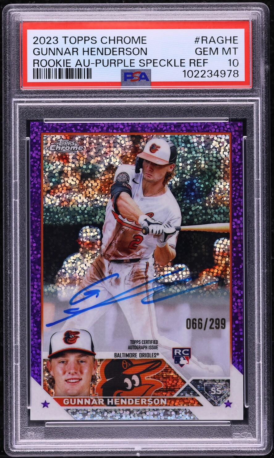 2023 Topps Chrome Purple Speckle Gunnar Henderson ROOKIE AUTO /299 PSA 10 GEM