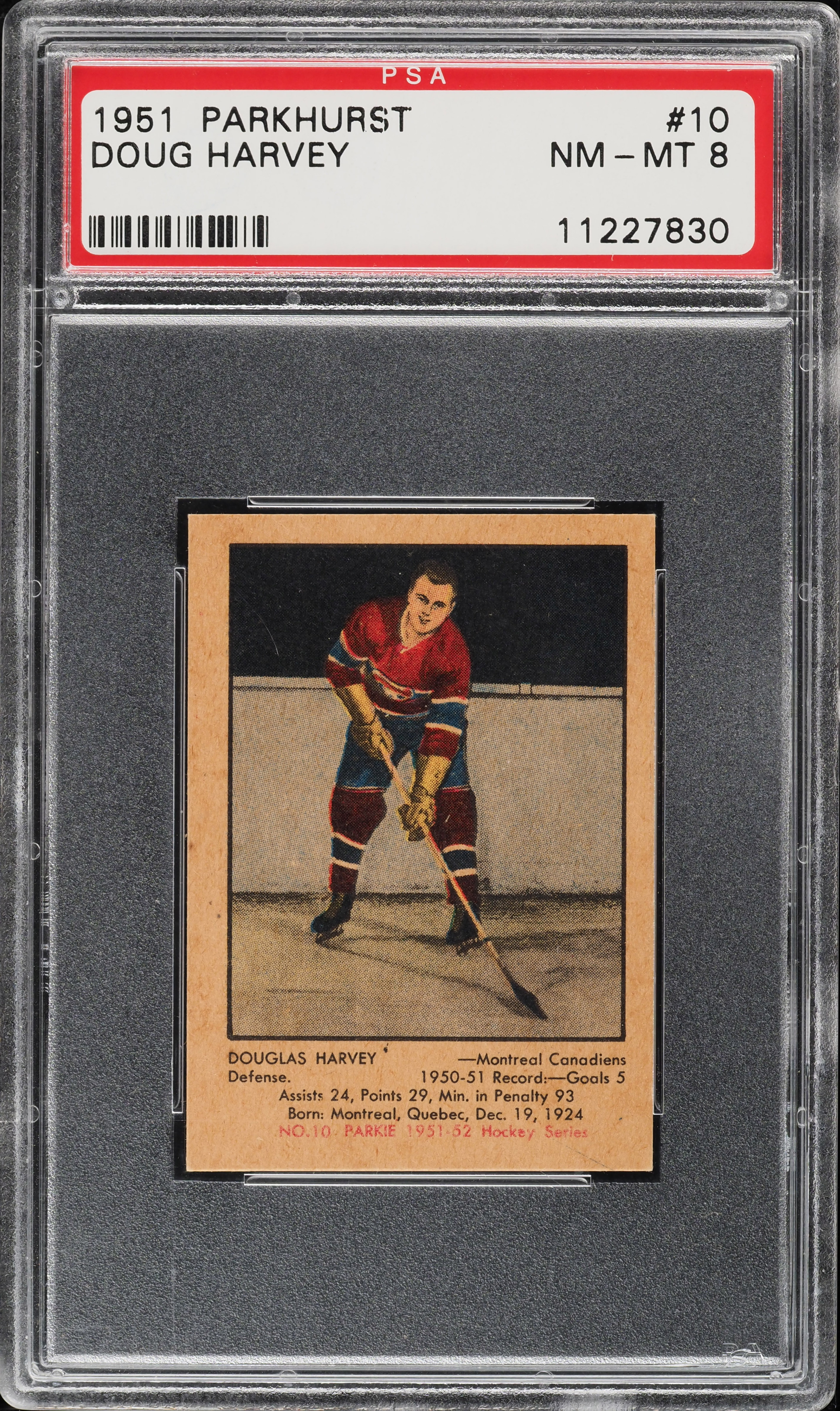 1951 Parkhurst Doug Harvey ROOKIE #10 PSA 8 NM-MT