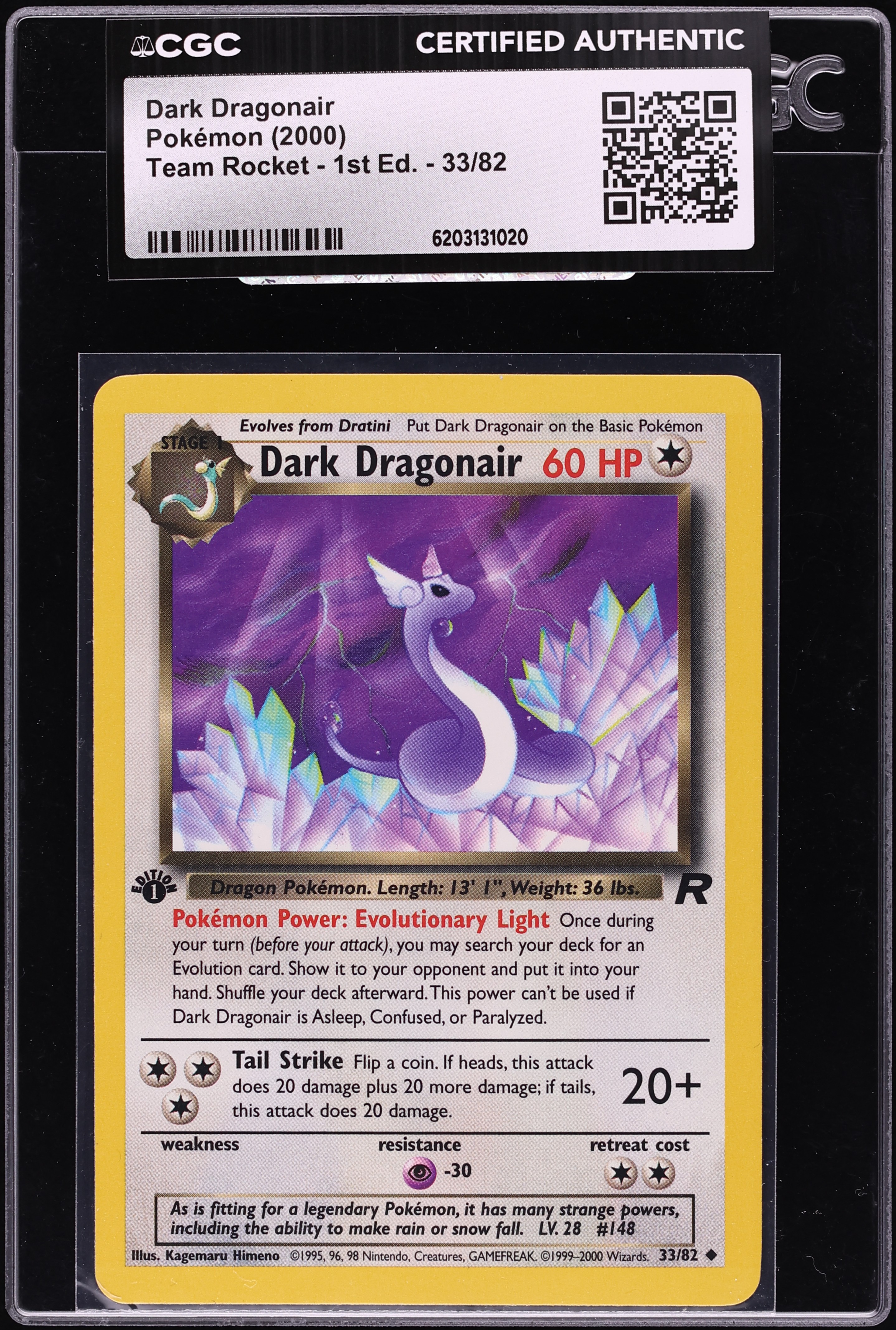 2000 Pokemon Team Rocket 1st Edition Dark Dragonair #33 CGC AUTH