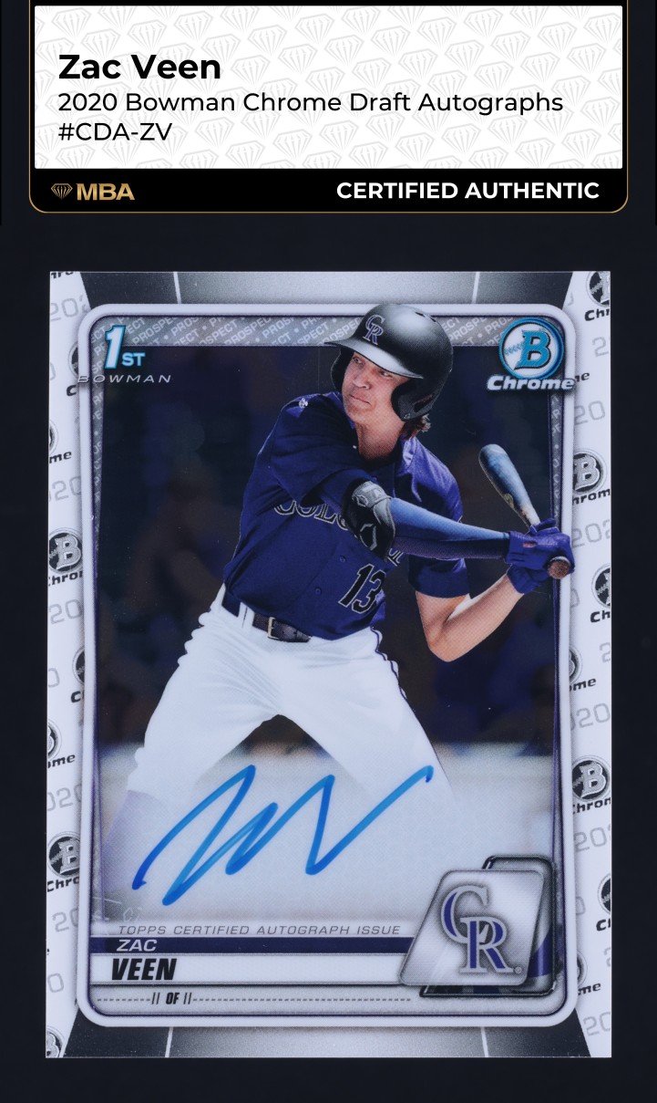 2020 Bowman Chrome Draft Zac Veen PROSPECT AUTO #CDA-ZV MBA AUTH
