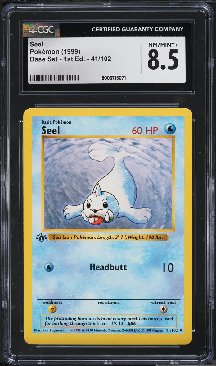 1999 Pokemon Base Set Shadowless 1st Edition Seel #41 CGC 8.5 NM-MT+