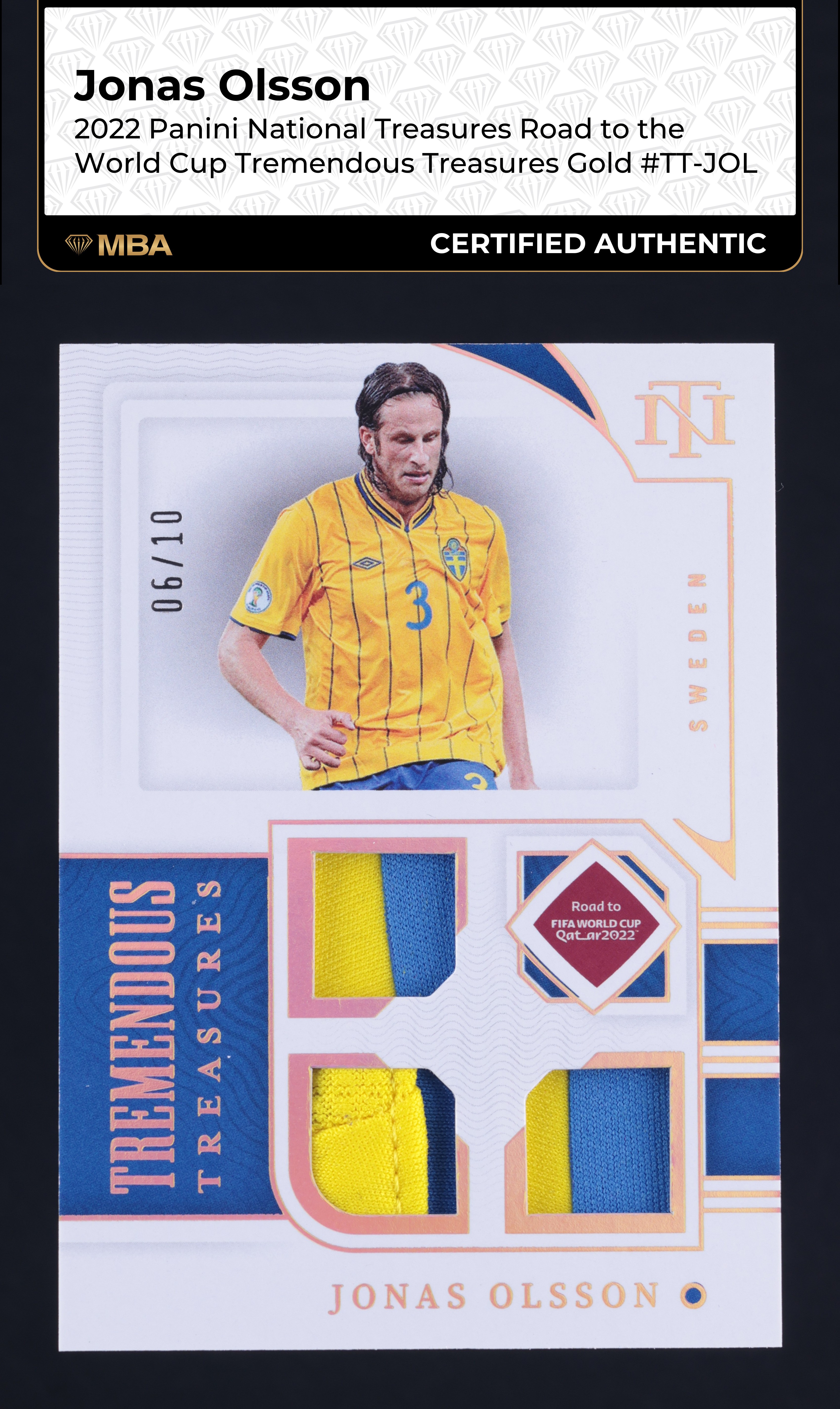 2022 National Treasures World Cup Gold Jonas Olsson PATCH /10 #TT-JOL MBA AUTH