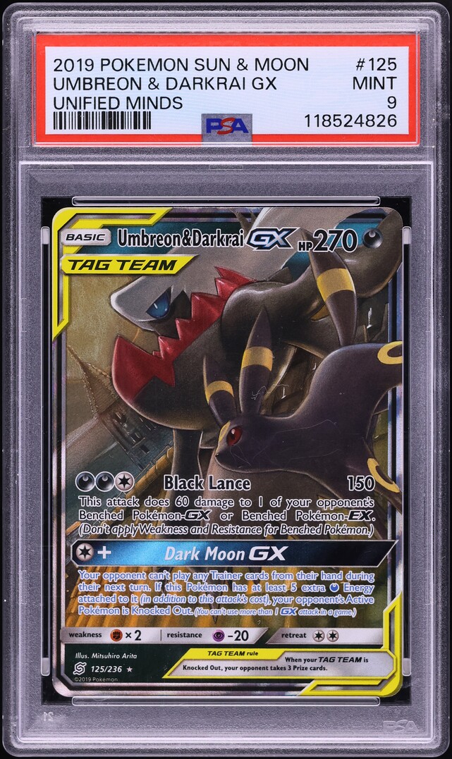 2019 Pokemon Sun & Moon Unified Minds Holo Umbreon & Darkrai GX #125 PSA 9 MINT
