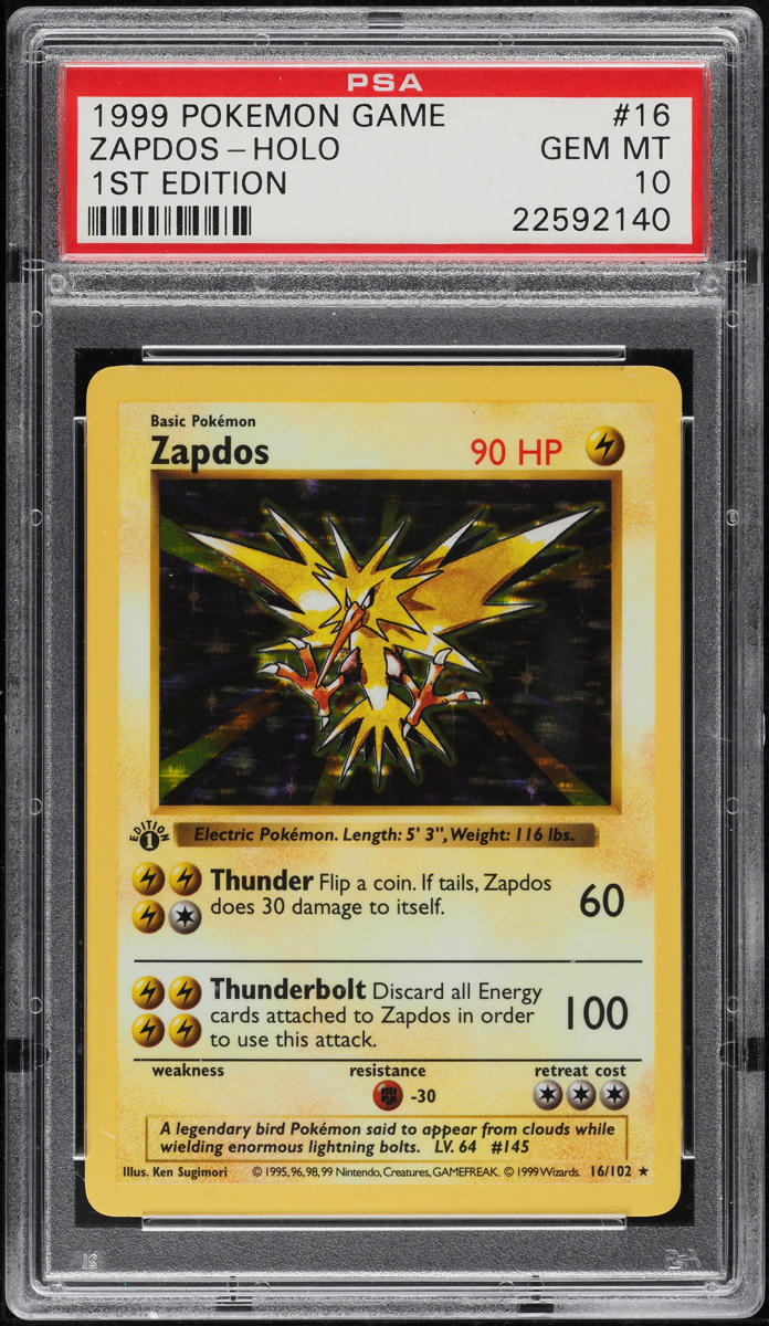 1999 Pokemon Base Set Shadowless 1st Edition Holo Zapdos #16 PSA 10 GEM MINT