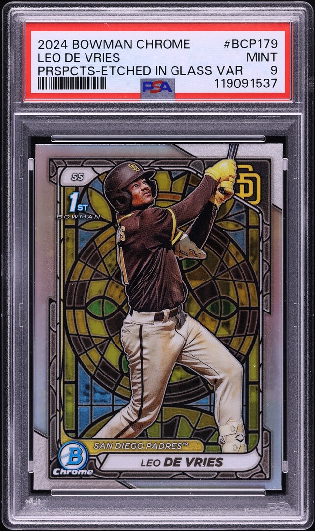 2024 Bowman Chrome Etched In Glass Leo De Vries PROSPECT #BCP-179 PSA 9 MINT