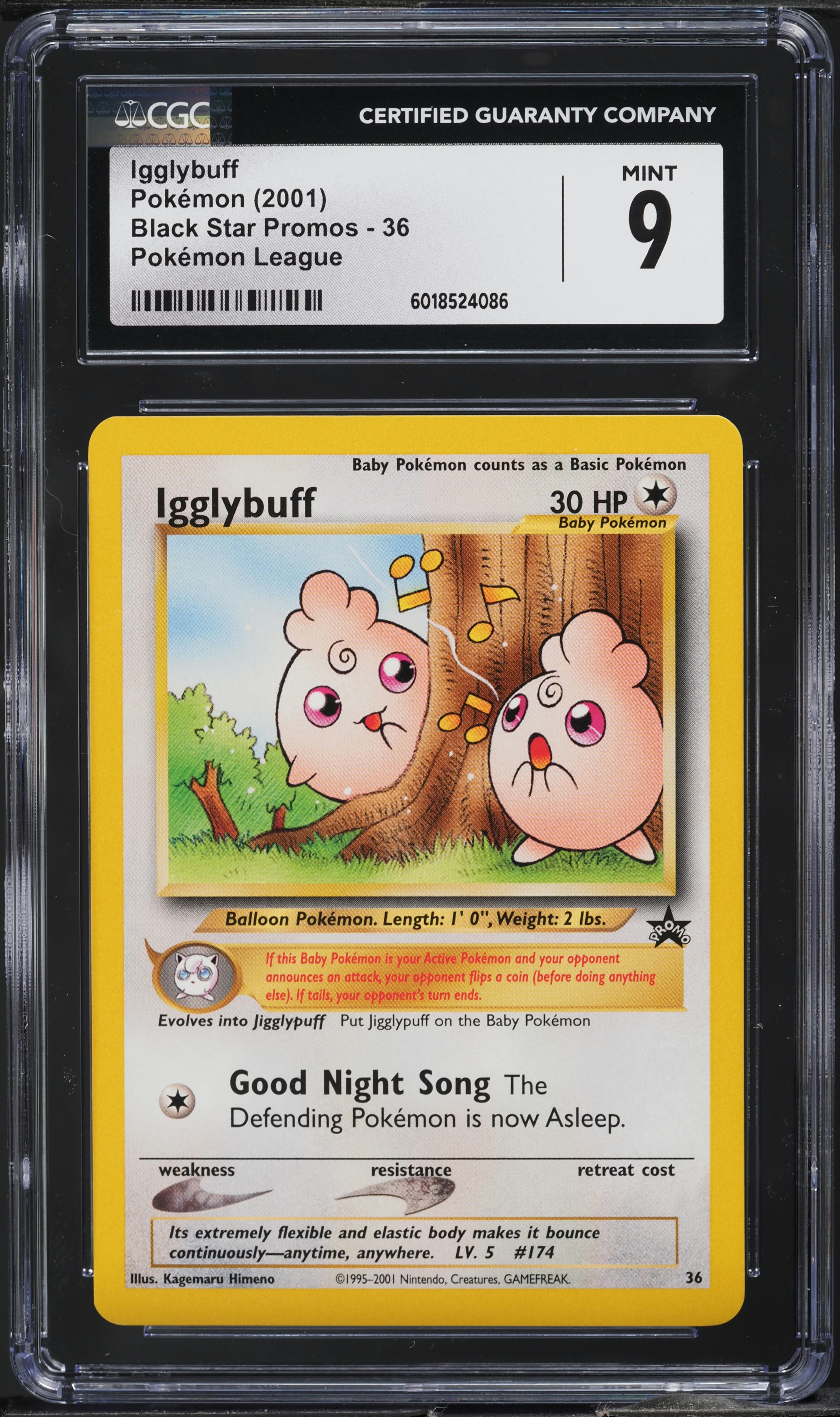 2001 Pokemon League Black Star Promo Igglybuff #36 CGC 9 MINT