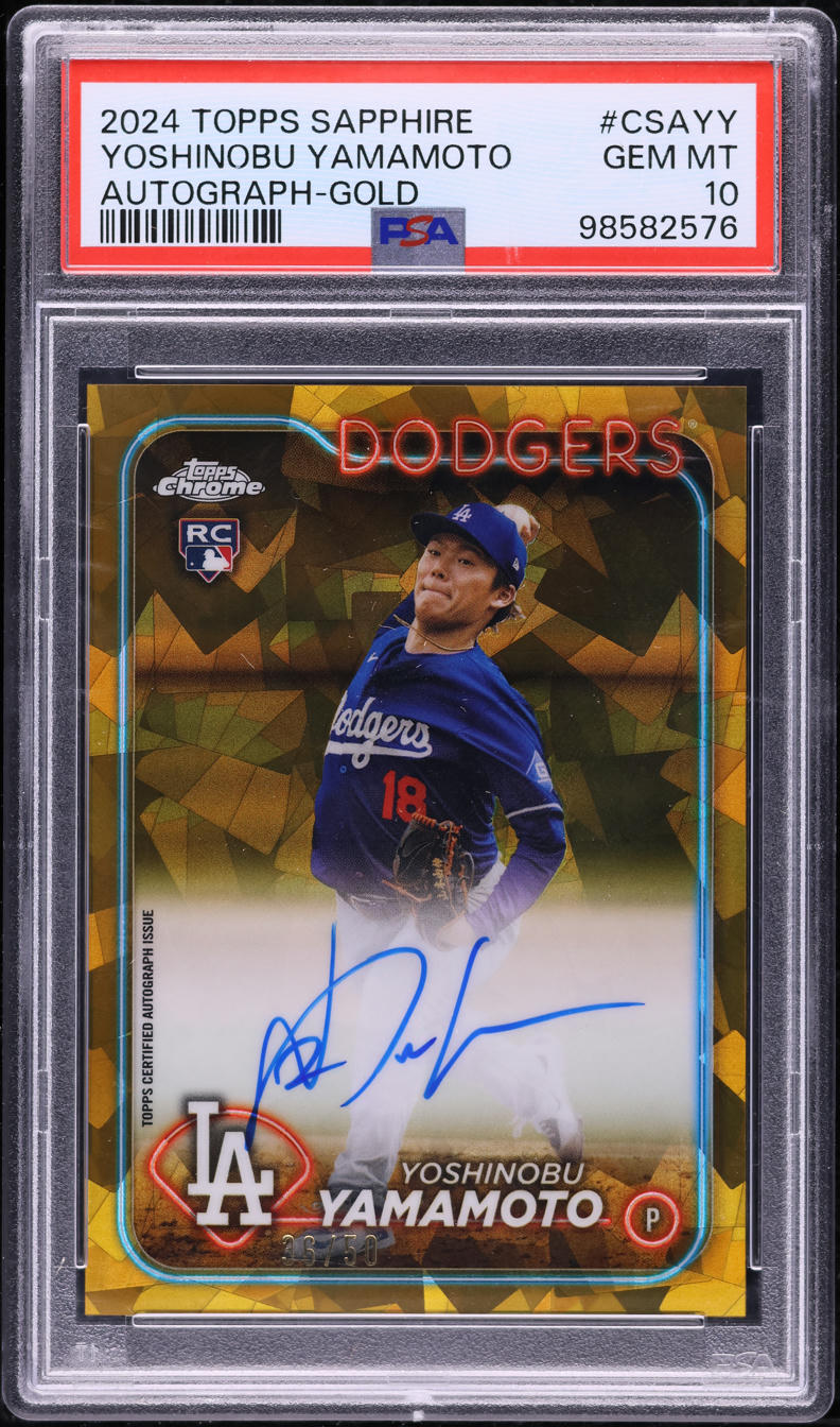 2024 Topps Chrome Sapphire Gold Yoshinobu Yamamoto RC AUTO /50 PSA 10 GEM MINT
