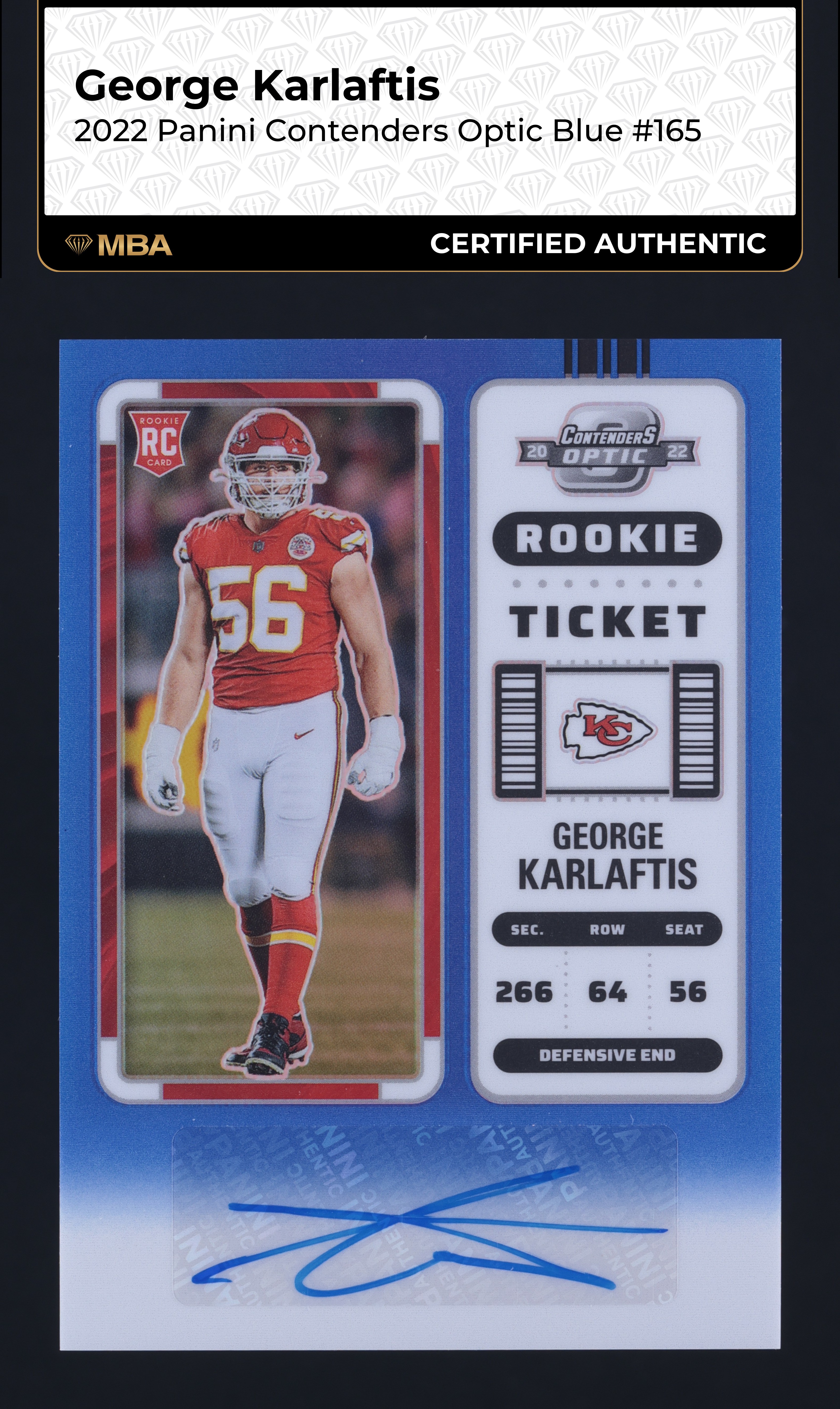 2022 Panini Contenders Optic Blue George Karlaftis ROOKIE AUTO /75 #165 MBA AUTH