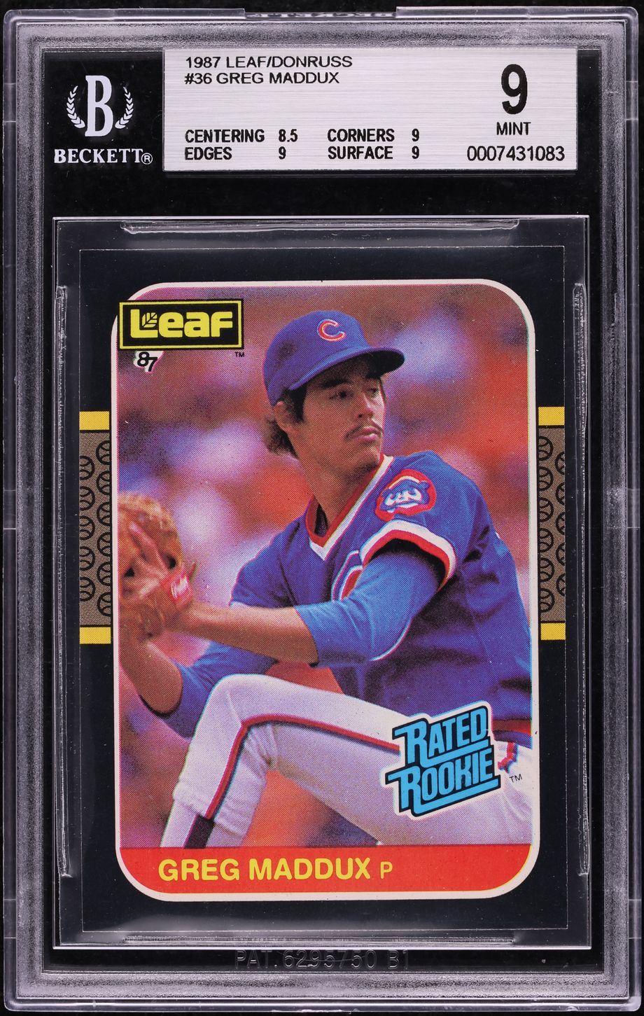 1987 Leaf Greg Maddux ROOKIE #36 BGS 9 MINT