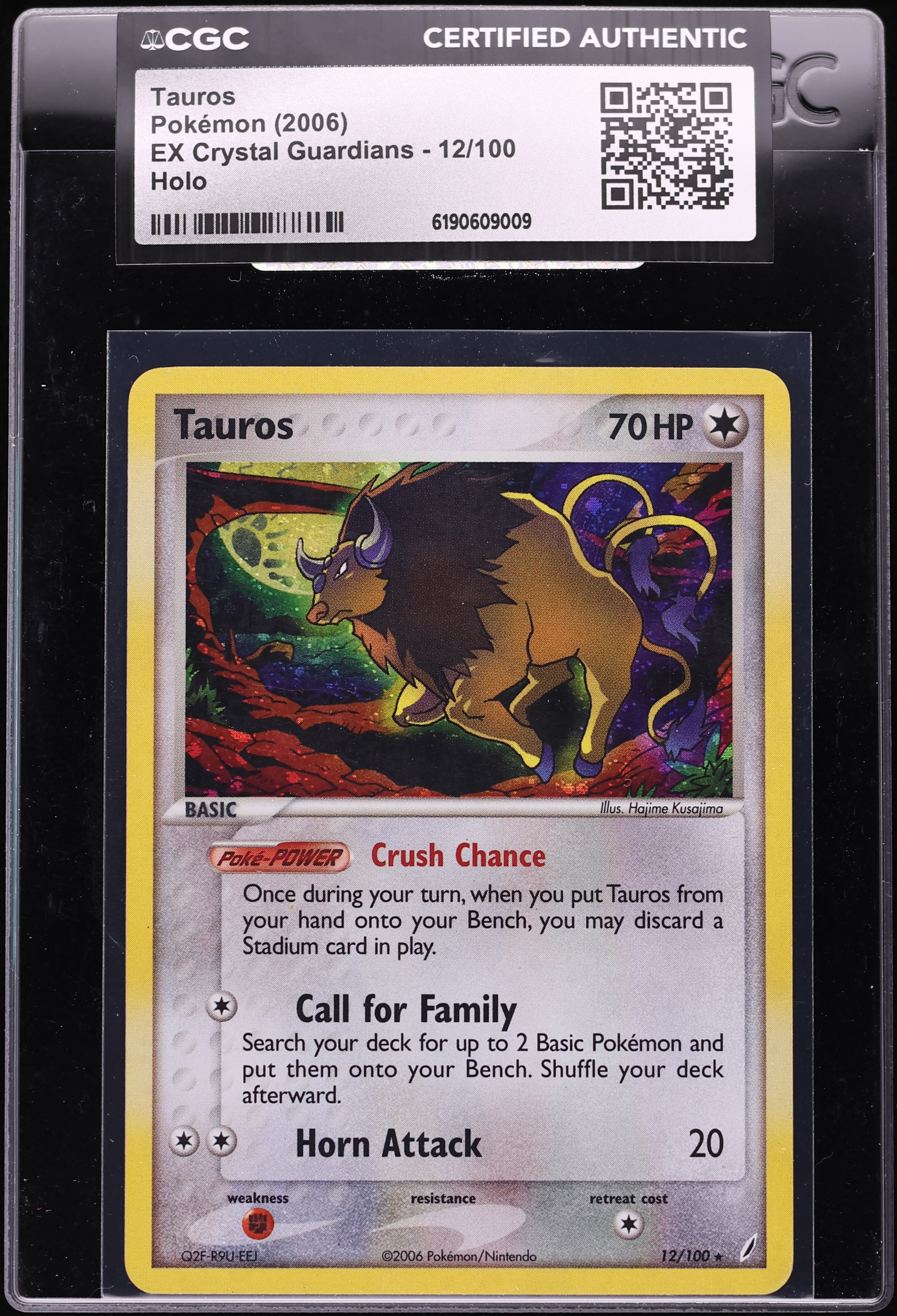 2006 Pokemon EX Crystal Guardians Holo Tauros #12 CGC AUTH