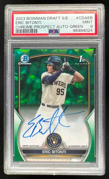 2023 Bowman Draft Sapphire Green Refractor #CDAEB Eric Bitonti RC Auto /99 PSA 9