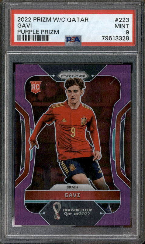2022 Panini Prizm World Cup Qatar Purple Prizm #223 Gavi RC Rookie /199 PSA 9
