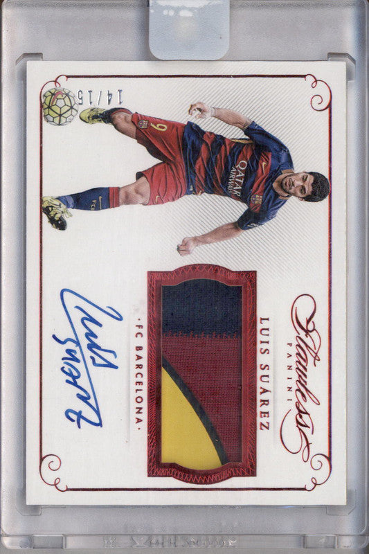 2015-16 Flawless Patch Autographs Ruby #PA-LS Luis Suarez Autograph Auto /15