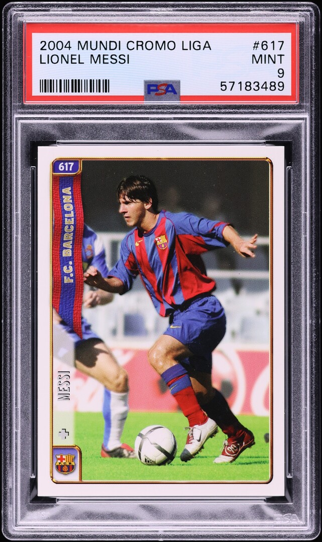 2004 Mundi Cromo Liga Soccer Lionel Messi ROOKIE #617 PSA 9 MINT