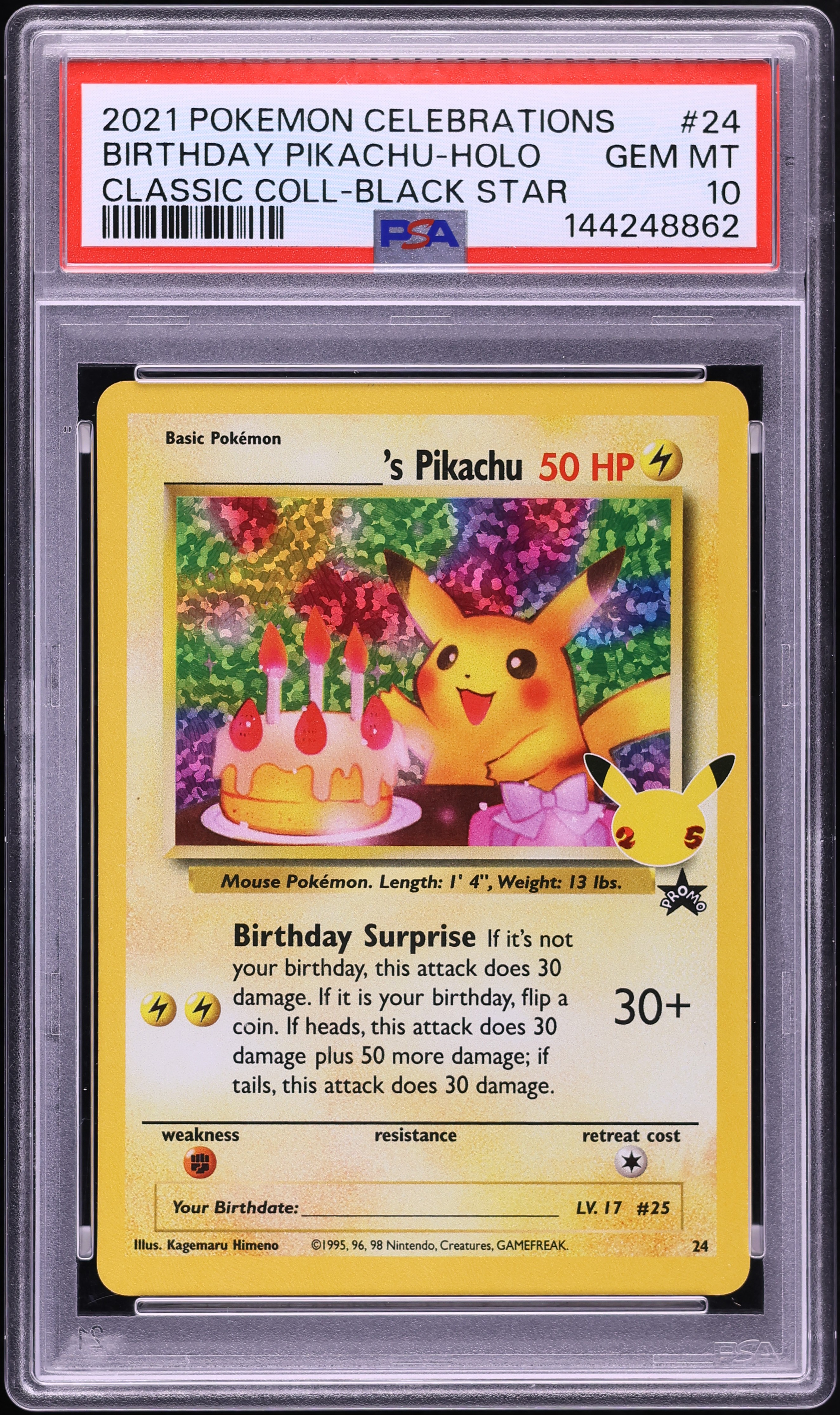 2021 Pokemon SWSH Promo Celebrations Classic Collection Holo Birthday Pikachu #24 PSA 10 GEM