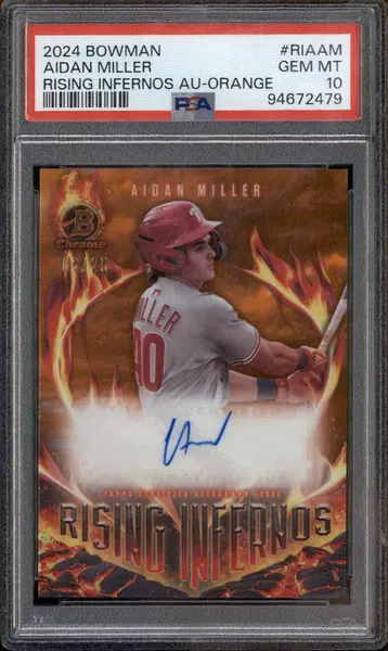 2024 Bowman Rising Infernos Auto Orange #RIAAM Aidan Miller /25 PSA 10