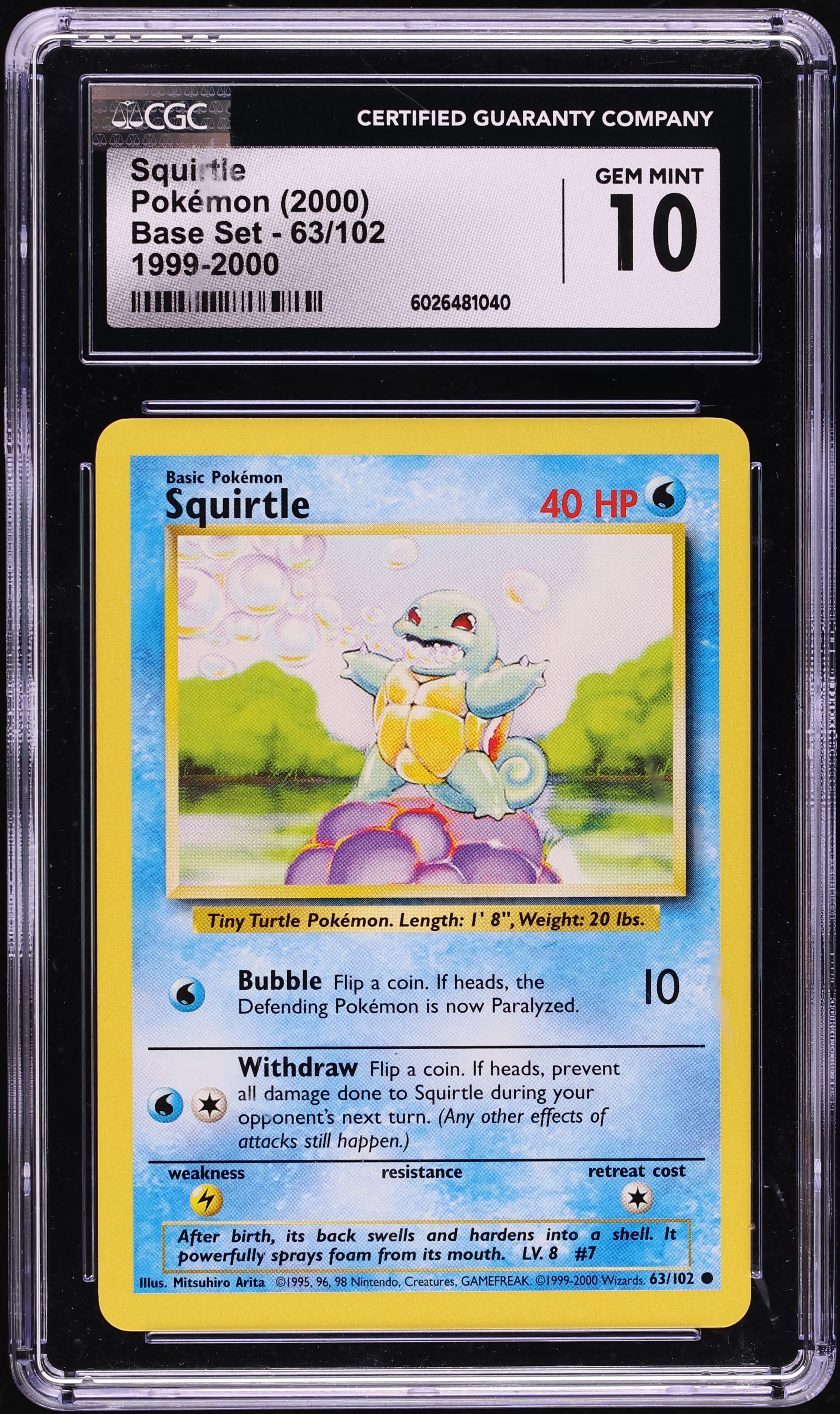 1999 Pokemon Base Set Squirtle #63 CGC 10 GEM MINT