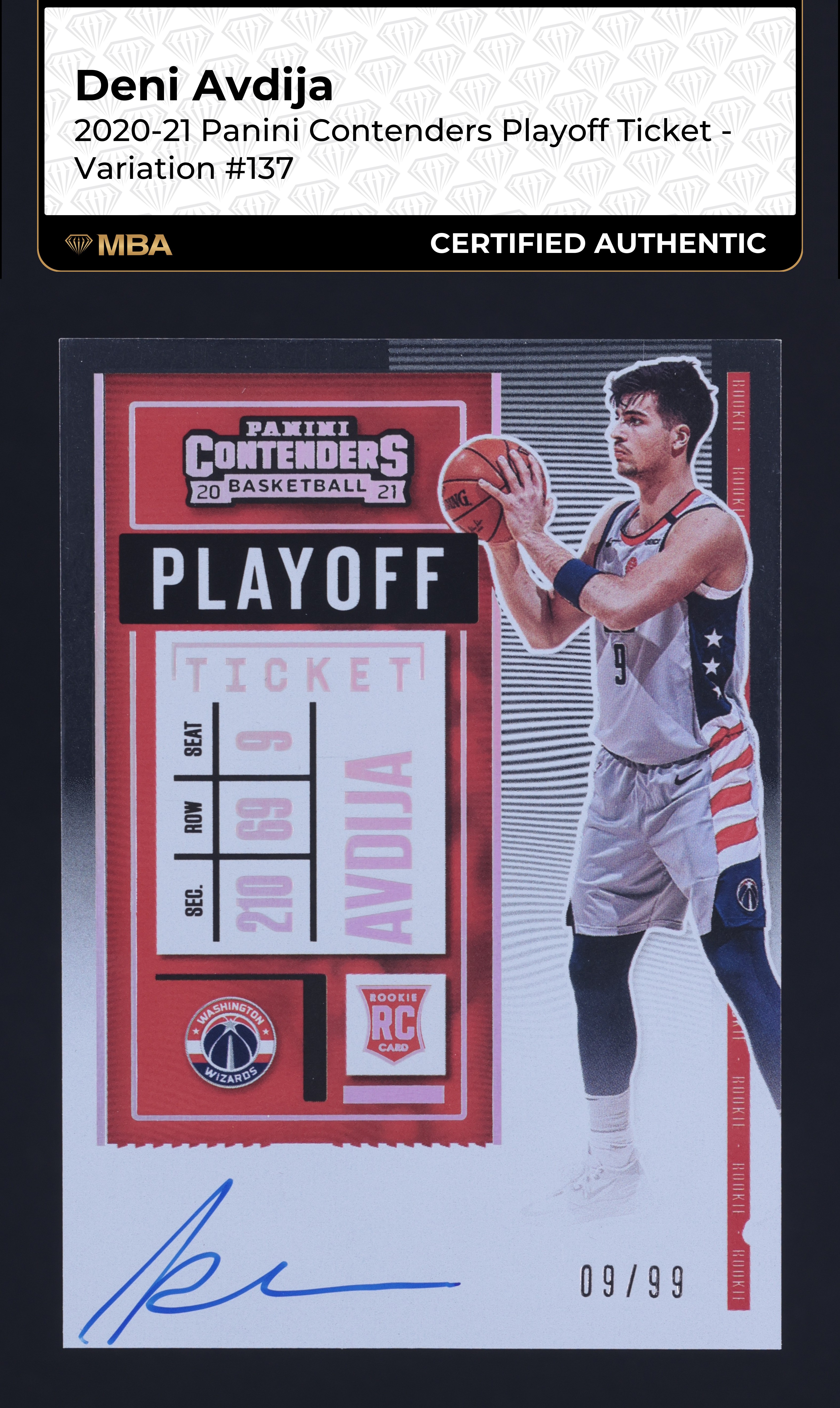 2020 Panini Contenders Playoff Variation Deni Avdija ROOKIE AUTO /99 MBA AUTH