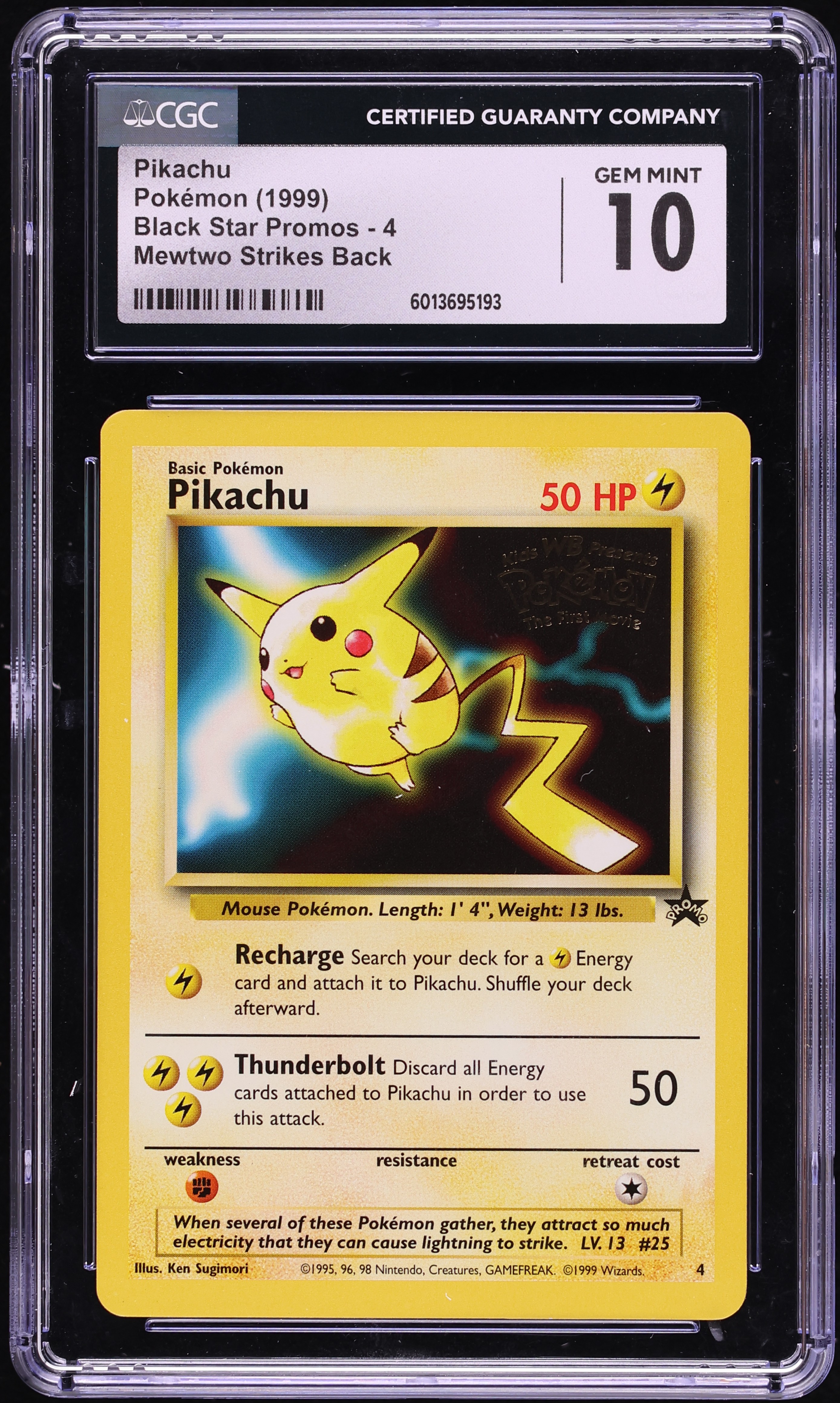 1999 Pokemon Black Star Promo Mewtwo Strikes Back Pikachu #4 CGC 10 GEM MINT