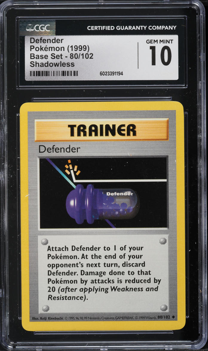1999 Pokemon Base Set Shadowless Defender #80 CGC 10 GEM MINT