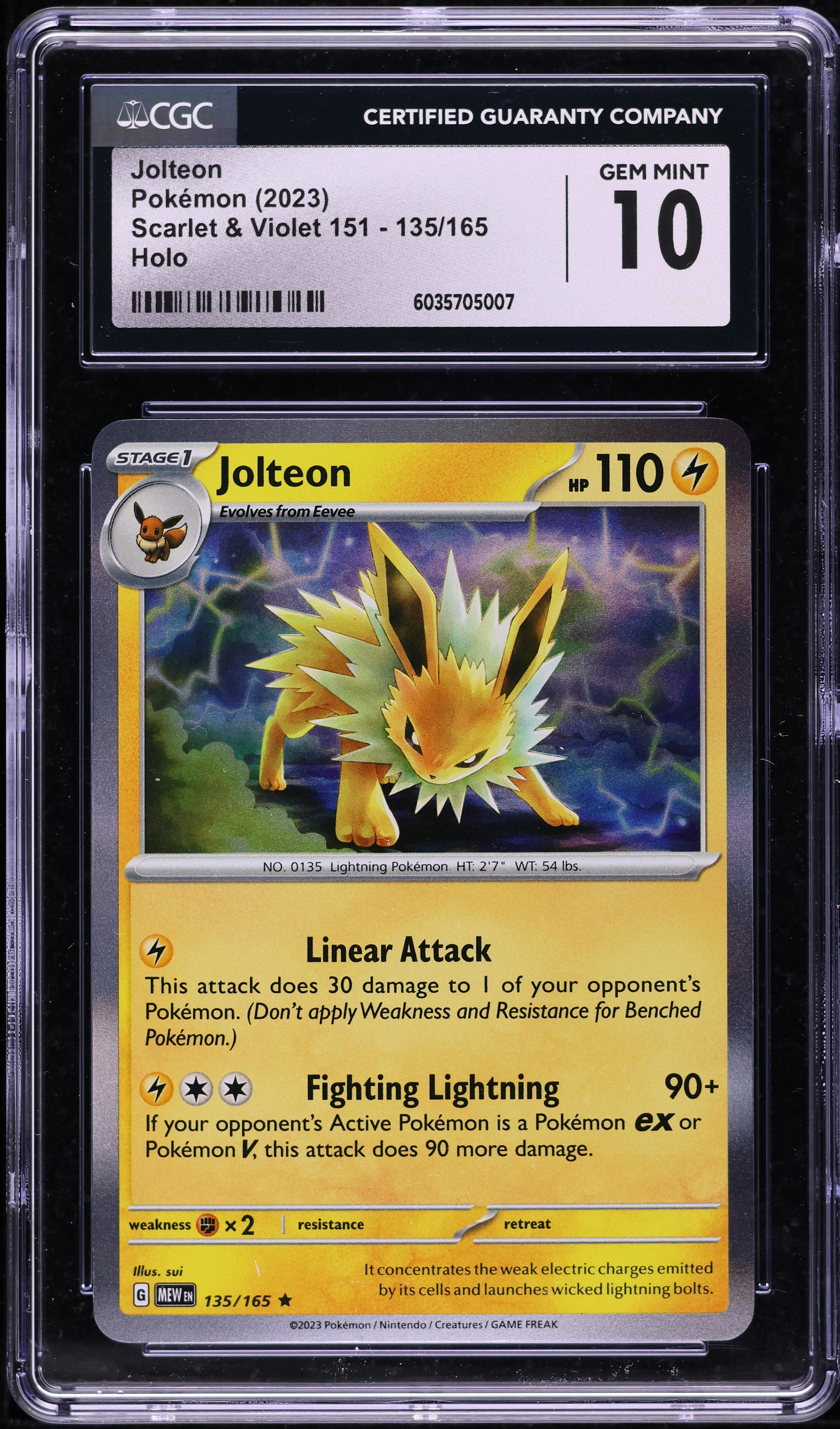 2023 Pokemon Scarlet & Violet 151 Holo Jolteon #135 CGC 10 GEM MINT