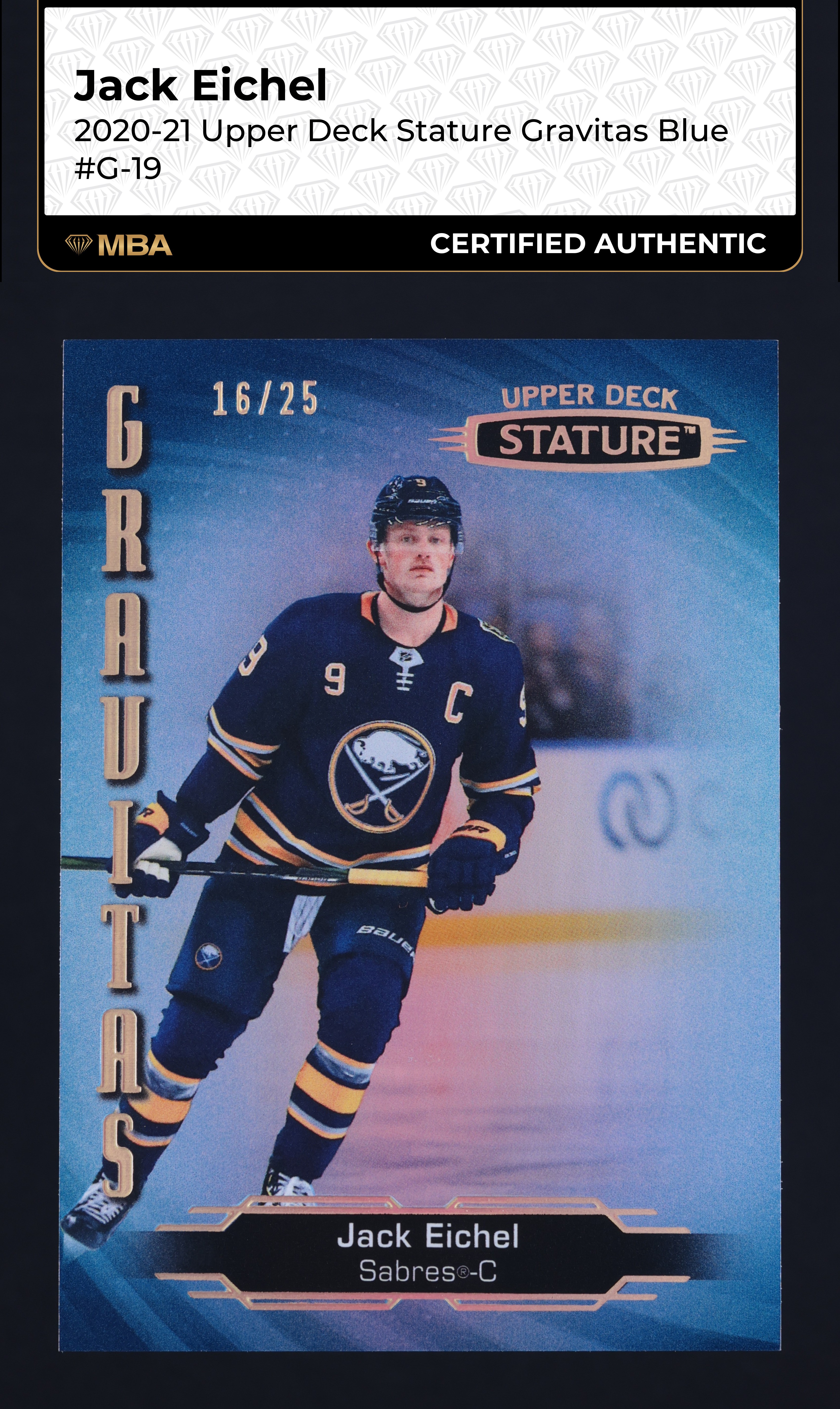 2020 Upper Deck Stature Gravitas Blue Jack Eichel /25 #G-19 MBA AUTH