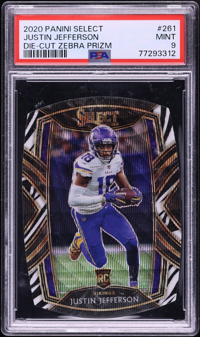 2020 Select Club Level Die-Cut Zebra Prizm Justin Jefferson ROOKIE #261 PSA 9 MINT