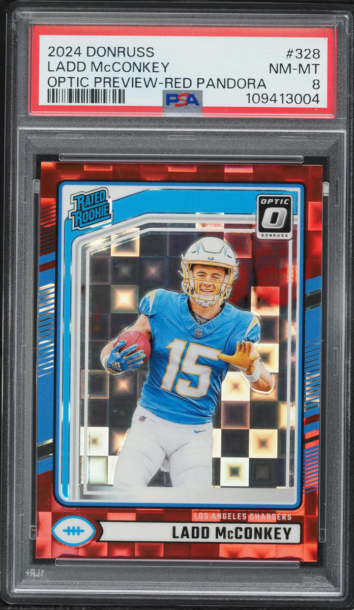 2024 Donruss Optic Preview Red Pandora Ladd McConkey ROOKIE #328 PSA 8 NM-MT