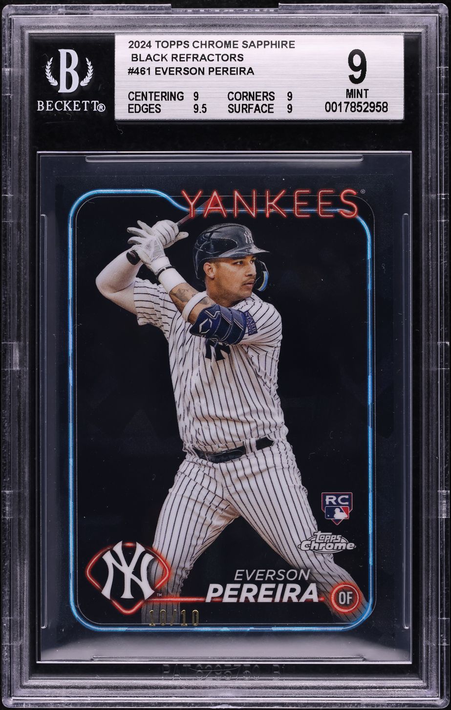 2024 Topps Chrome Sapphire Black Refractor Everson Pereira ROOKIE 10/10 BGS 9