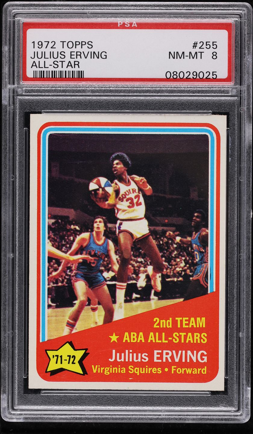 1972 Topps Basketball Julius Erving ROOKIE, ABA ALL-STAR #255 PSA 8 NM-MT