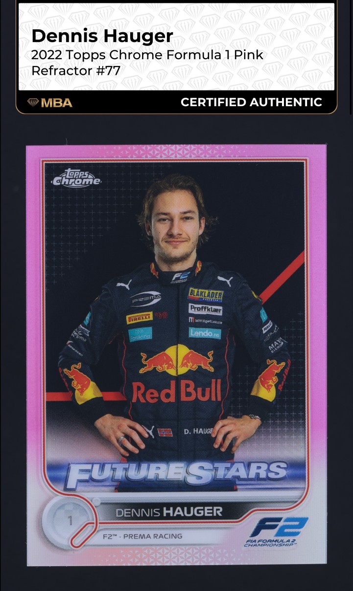 2022 Topps Chrome Formula 1 Pink Refractor Dennis Hauger /75 #77 MBA AUTH