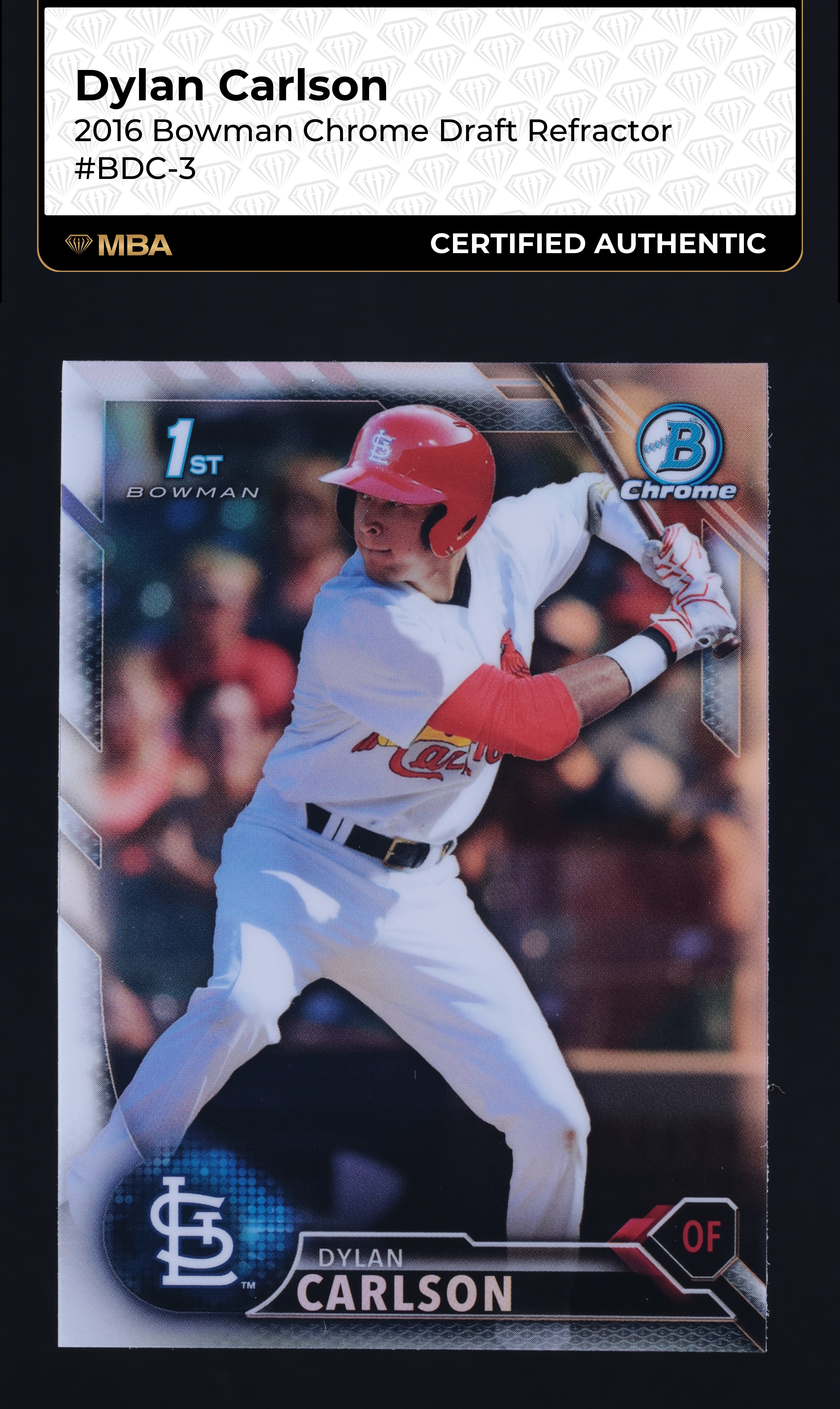 2016 Bowman Chrome Draft Refractor Dylan Carlson ROOKIE #BDC-3 MBA AUTH