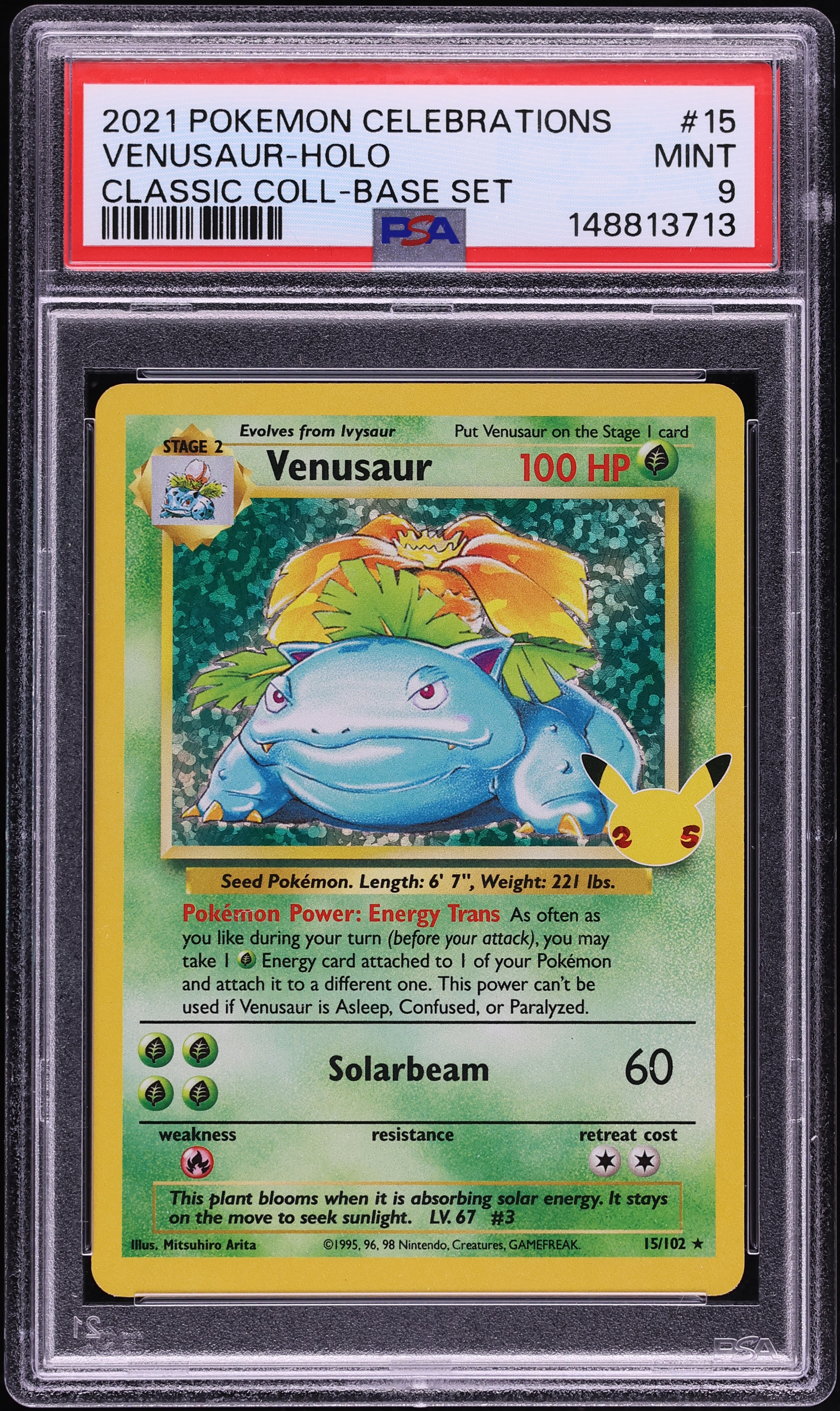 2021 Pokemon Sword & Shield Celebrations Classic Collection Holo Venusaur #15 PSA 9 MINT
