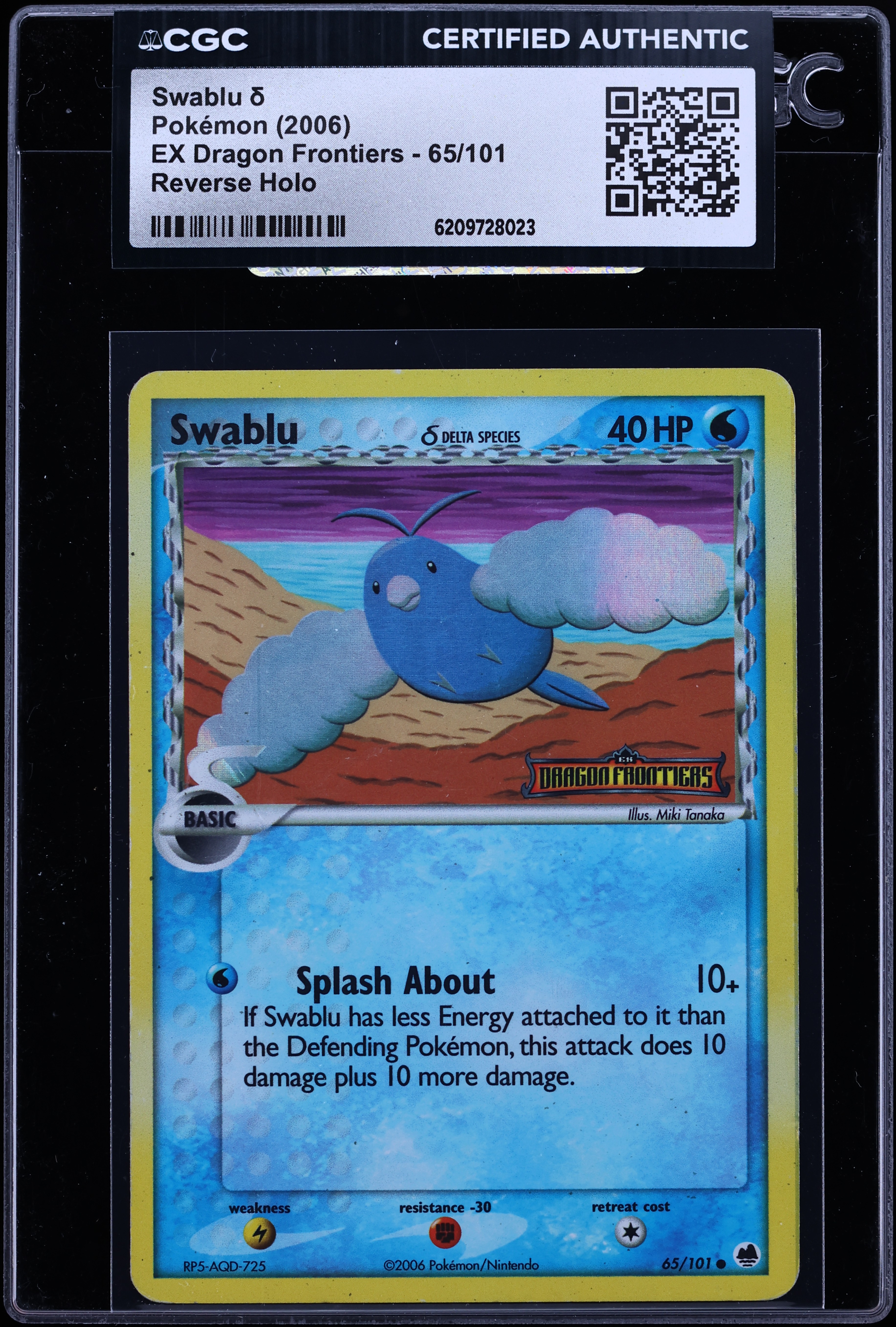 2006 Pokemon EX Dragon Frontiers Reverse Holo Swablu #65 CGC AUTH