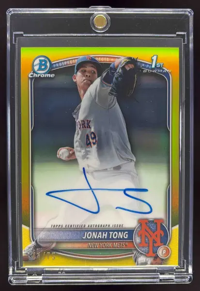 2025 Bowman Chrome Autographs Yellow Refractor #CPA-JTO Jonah Tong RC Auto /75