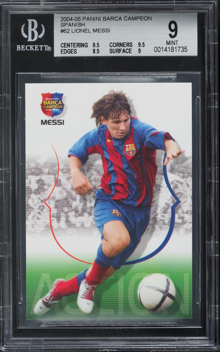 2004 Panini Mega Cracks Barca Campeon Spanish Lionel Messi ROOKIE #62 BGS 9 MINT