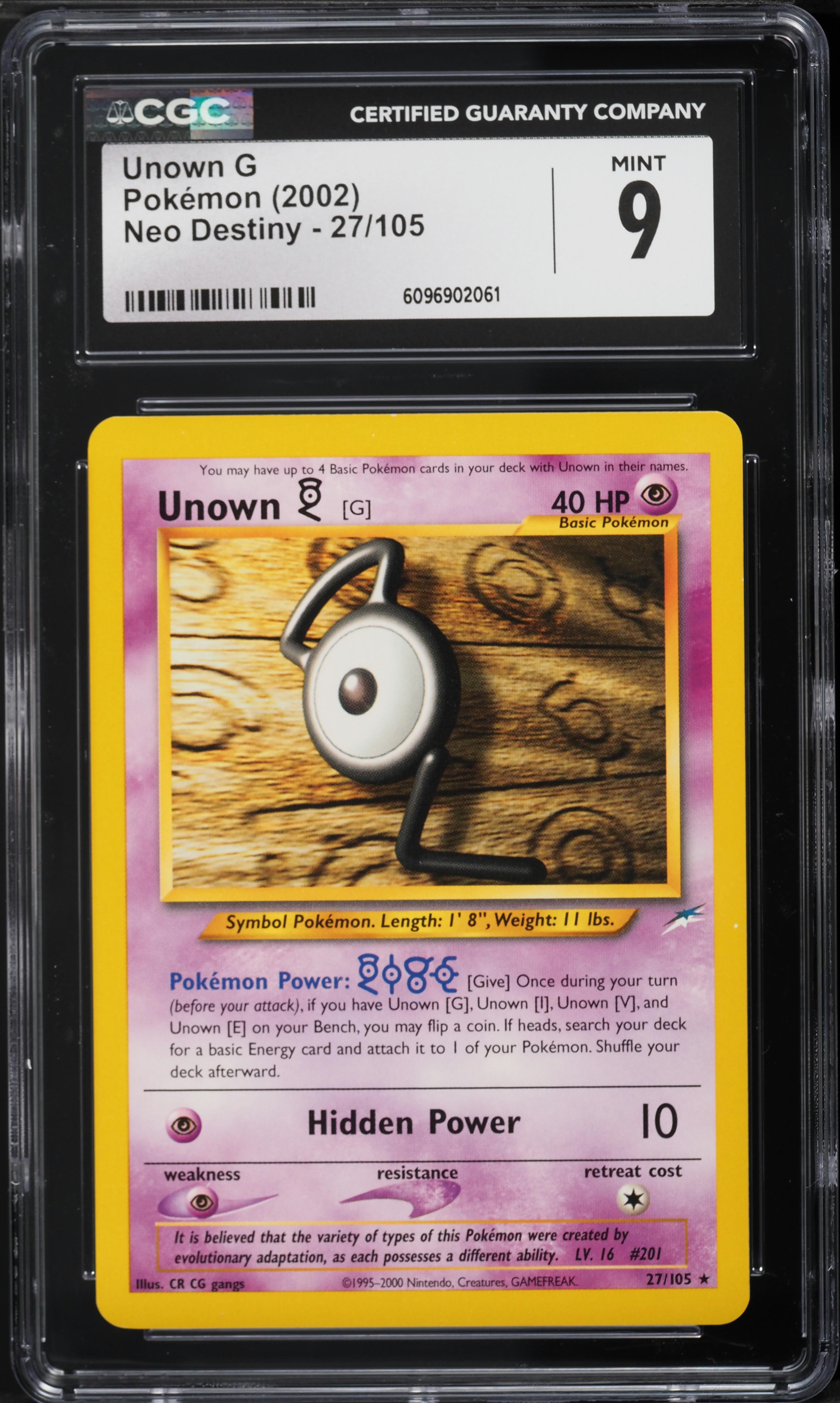 2002 Pokemon Neo Destiny Unown G #27 CGC 9 MINT