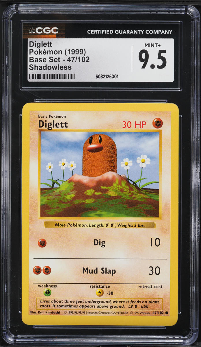1999 Pokemon Base Set Shadowless Diglett #47 CGC 9.5 MINT+