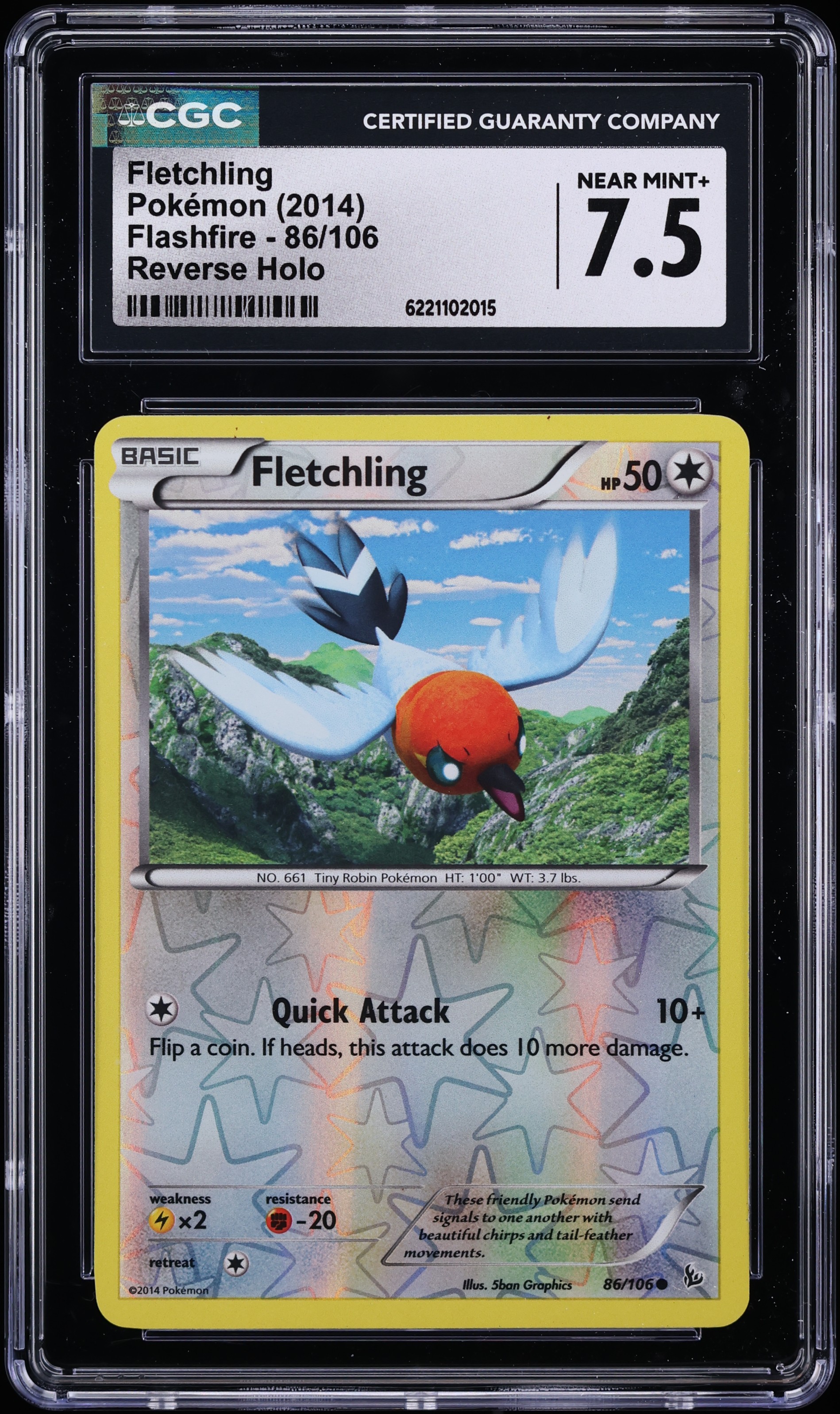 2014 Pokemon Flashfire Reverse Holo Fletchling #86 CGC 7.5 NRMT+