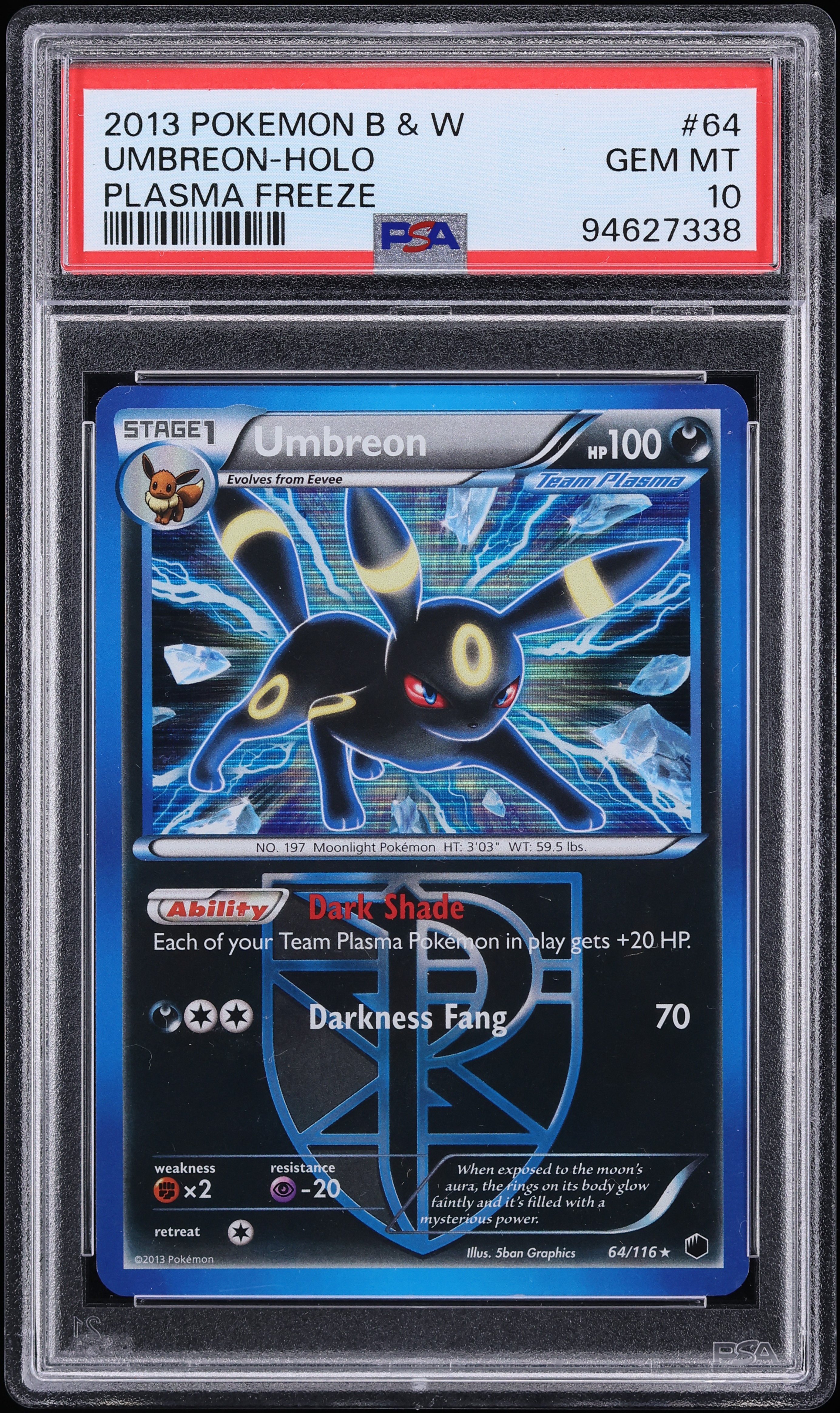 2013 Pokemon Black & White Plasma Freeze Holo Umbreon #64 PSA 10 GEM MINT