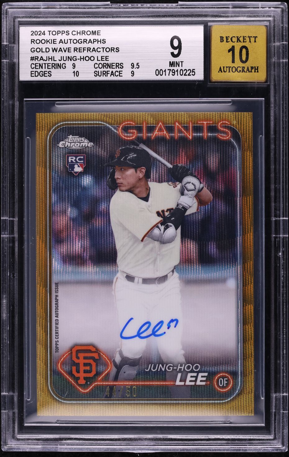 2024 Topps Chrome Gold Wave Refractor Jung-Hoo Lee ROOKIE AUTO /50 #RA-JHL BGS 9