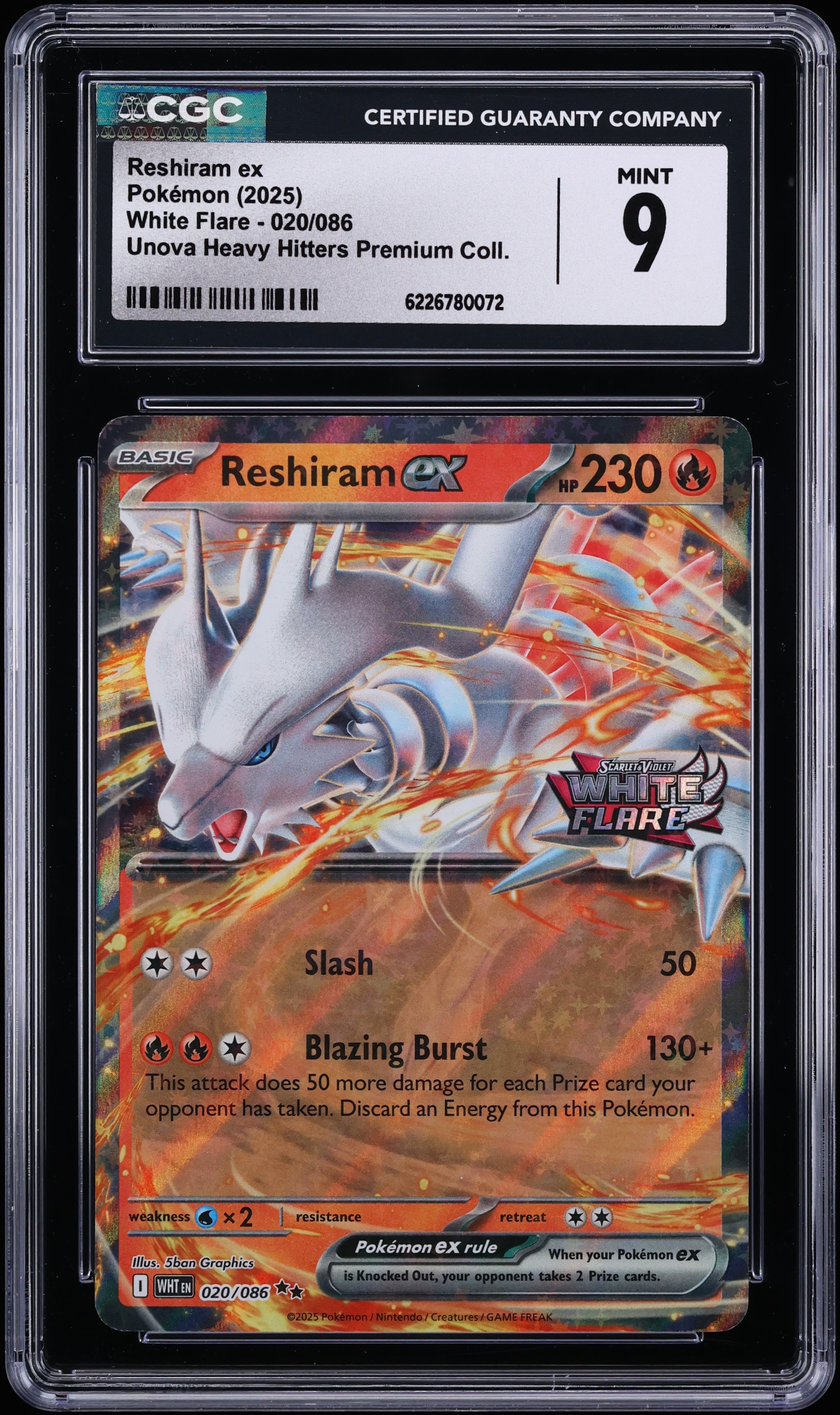 2025 Pokemon Scarlet & Violet White Flare Unova Heavy Hitters Reshiram Ex #20 CGC 9 MINT