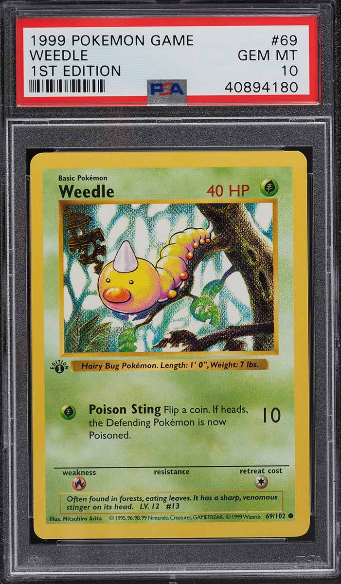 1999 Pokemon Base Set Shadowless 1st Edition Weedle #69 PSA 10 GEM MINT