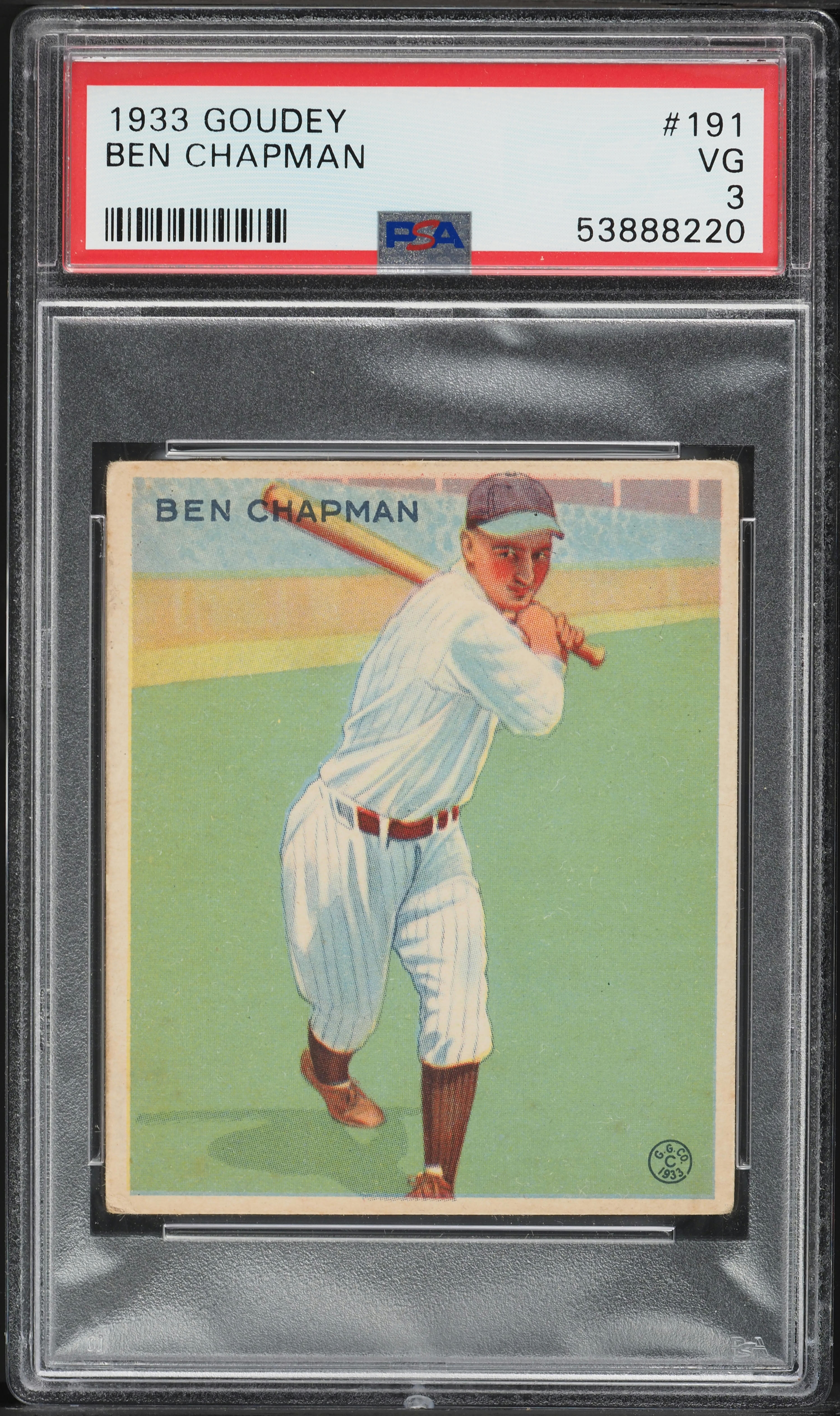 1933 Goudey Ben Chapman #191 PSA 3 VG