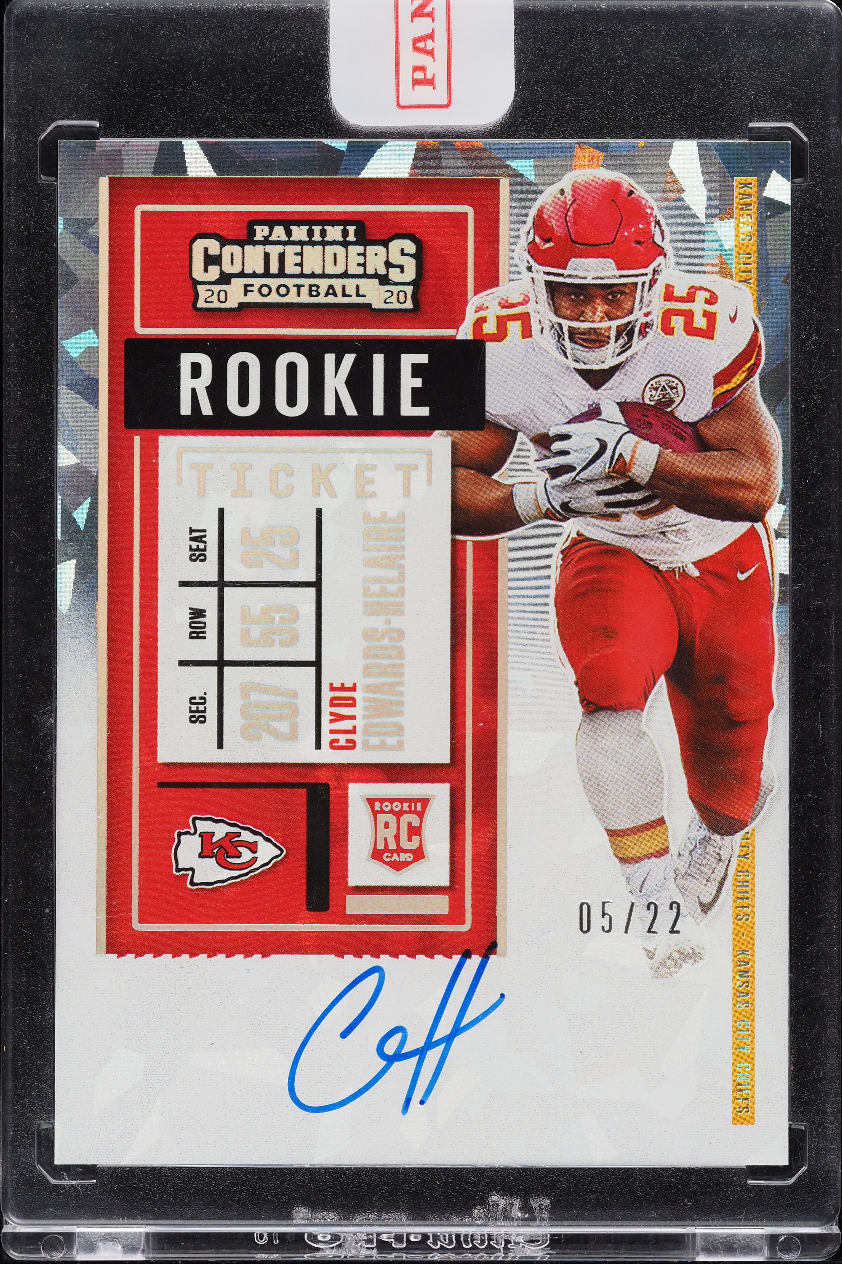 2020 Panini Contenders Cracked Ice Clyde Edwards-Helaire ROOKIE AUTO /22 #112