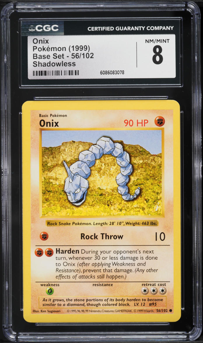 1999 Pokemon Base Set Shadowless Onix #56 CGC 8 NM-MT
